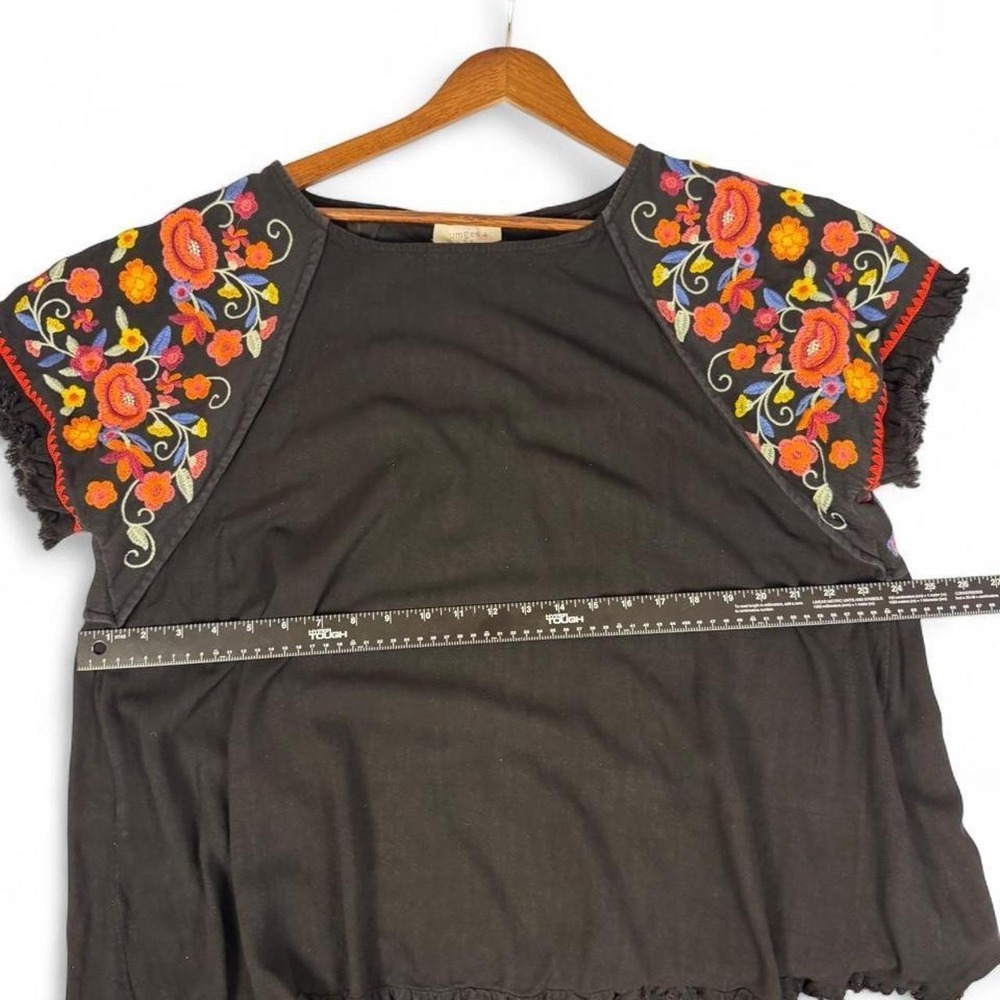 Umgee Black Embroidered Linen Cotton Blend Boho Top 1XL Floral Fringe - Picture 5 of 6